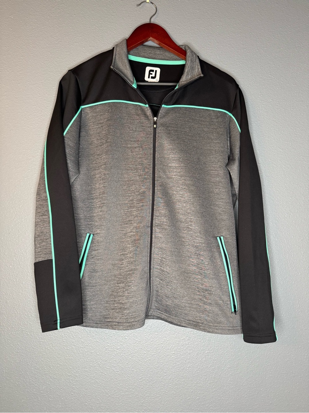 FootJoy Women’s Golf Jacket Large Gray Black Full Zip Stretch Athletic L